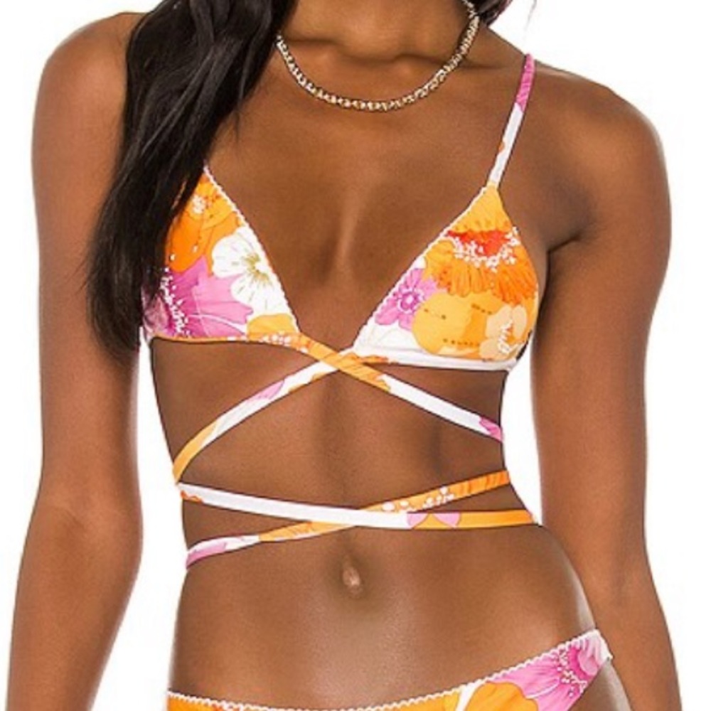 revolve beaded tie flower swim top agua bendita